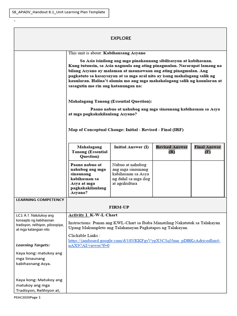 S8_AP_ADV_Handout 8.4_Unit Learning Plan Template FINAL | PDF