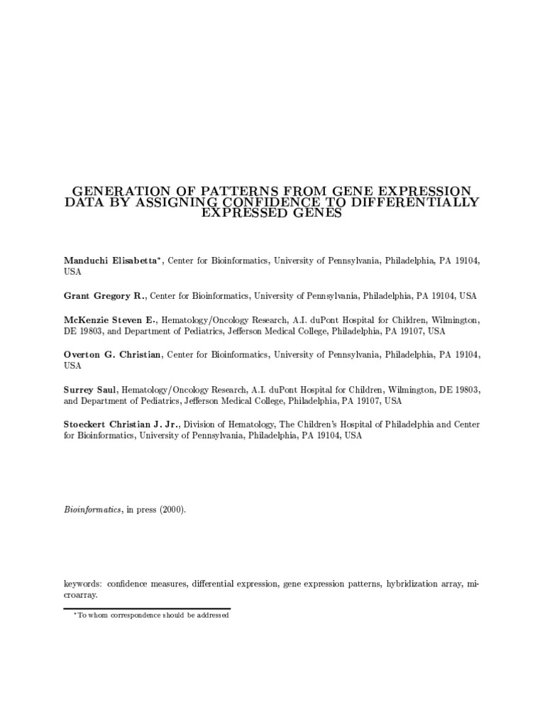 2000-Generation of Patterns From Gene Expression Data | PDF