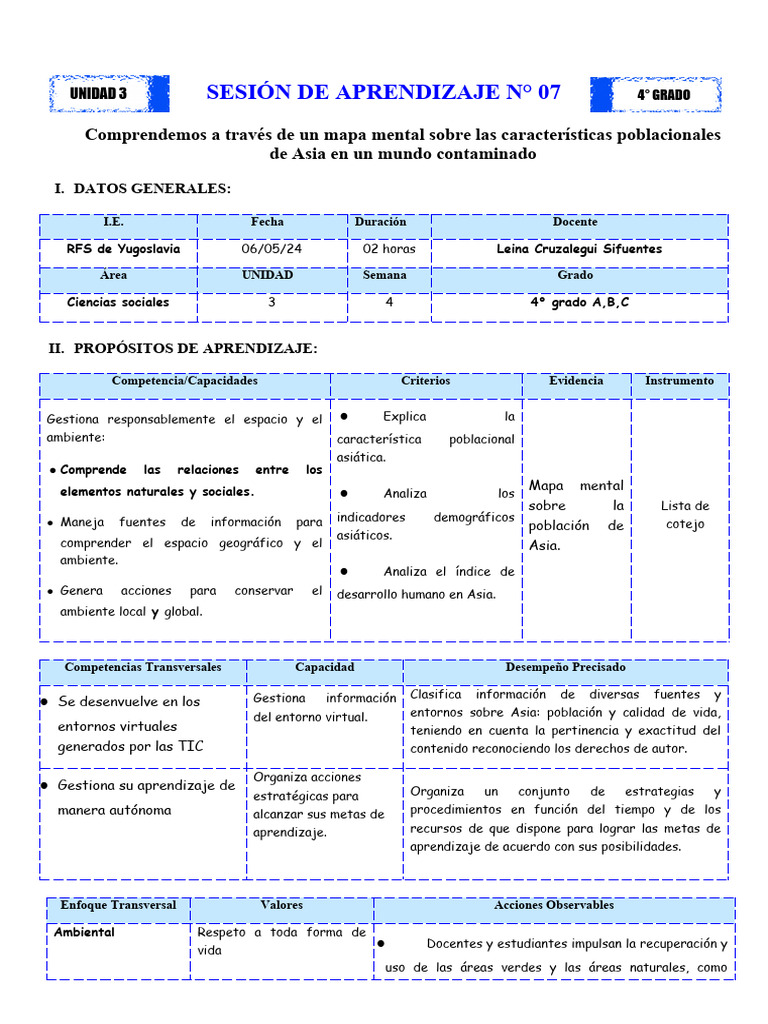 UNIDAD 3 - SESIÓN 3 - CC - SS 4to | PDF | Asia | Aprendizaje