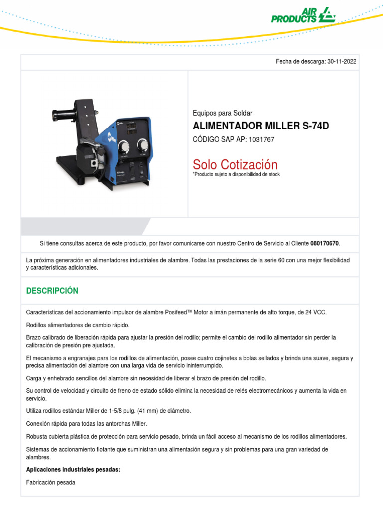 Alimentador Miller S 74d Pdf Cable Rodamiento Mecánico 