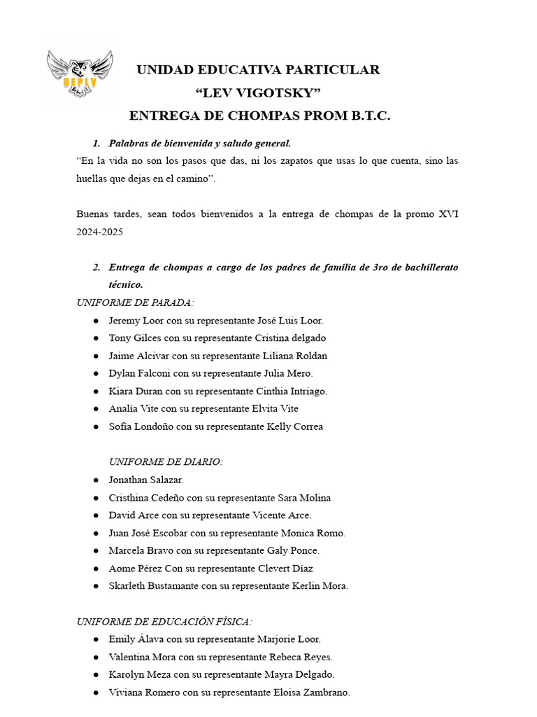 Entrega de Chompas Promo 2025 | PDF | Enseñando | Ciencias del ...
