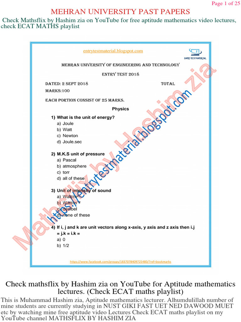 Mehran University Entry Test Papers | PDF | Broadcasting | Mass Media