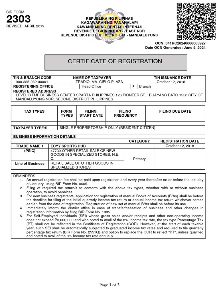 ECYY Sports Hub Registration Certificate | PDF | Taxes | Revenue