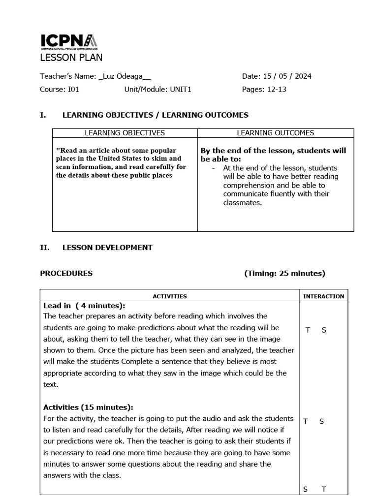 Lesson plan format met 4 download free pdf reading comprehension