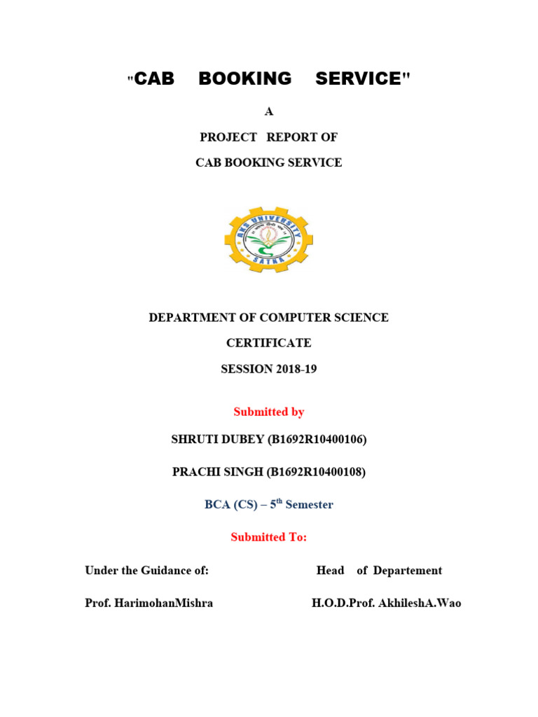Cab Booking Service Project Report | PDF | Central Processing Unit ...