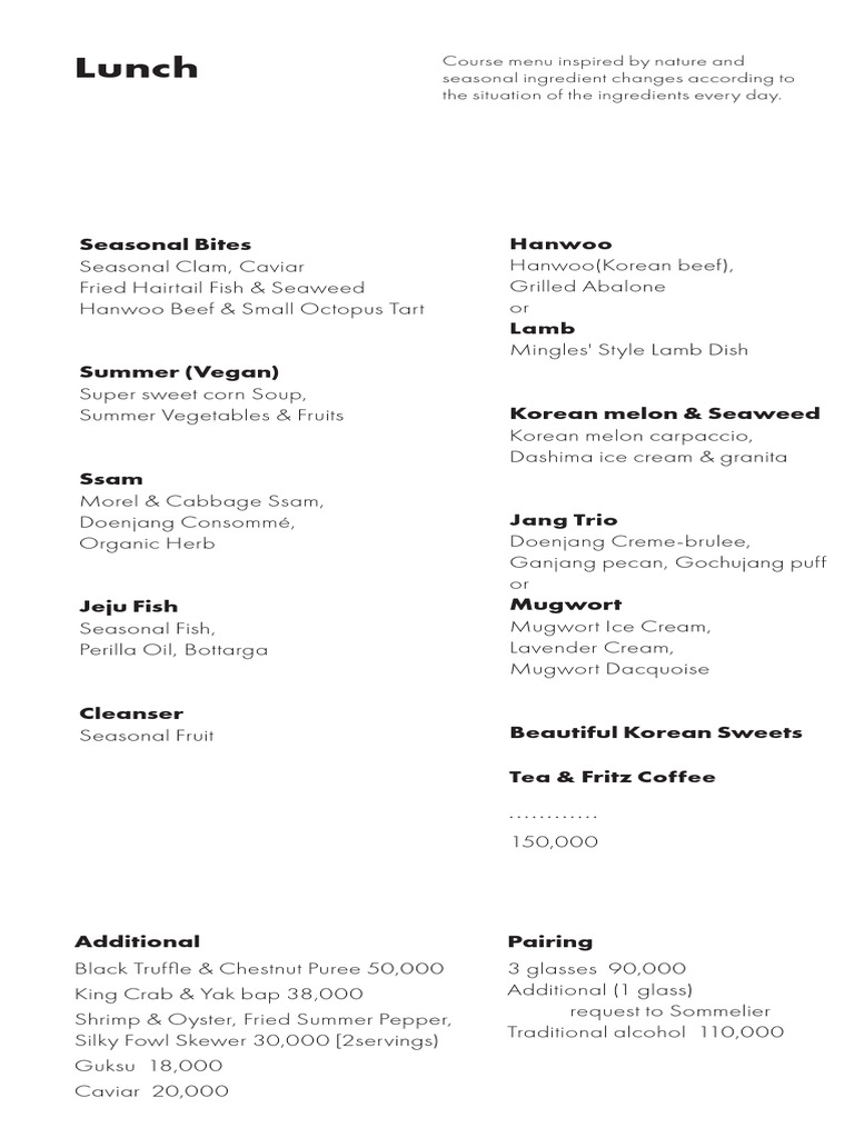 Seasonal Korean Fine Dining Menu | PDF | Korean Cuisine | Foods