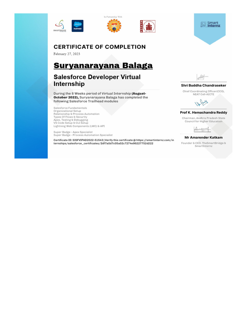 Salesforce Developer Internship Certificate | PDF | Computers