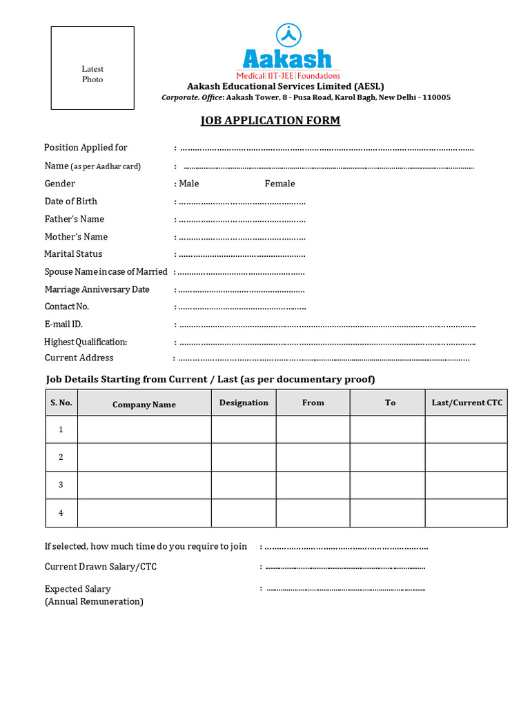 Aakash Educational Services Job Application Form | PDF | Justice ...
