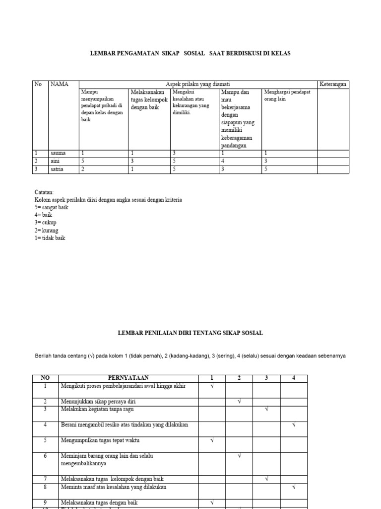 INSTRUMEN PENILAIAN NON TES KLP 5 Fiks | PDF