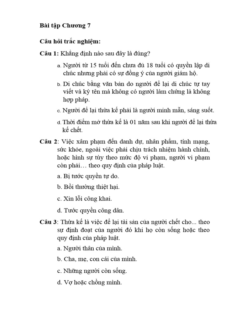 Bài tập Chương 7 | PDF