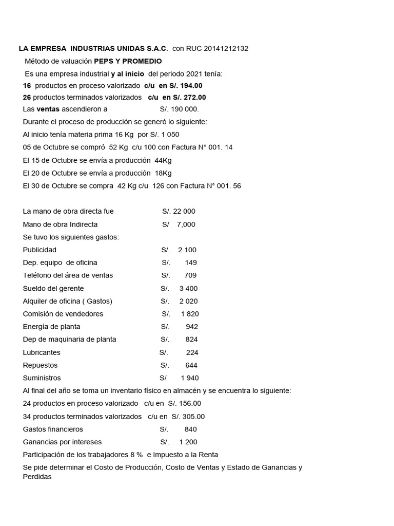 Cálculo de Costos y Resultados 2021 | PDF | Costo | Estado de resultados