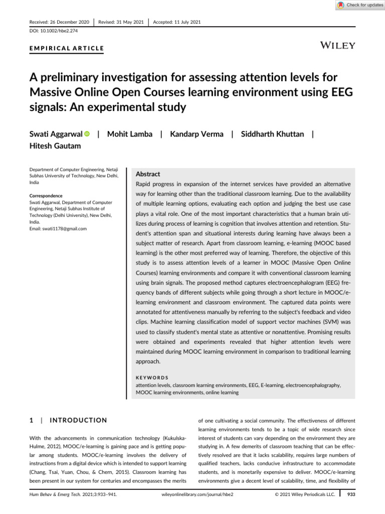 Assessing Attention in MOOC Learning Using EEG | PDF | Educational ...