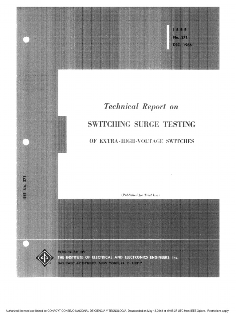Ieee nro 271 1966 technical report on switching surge testing of extra
