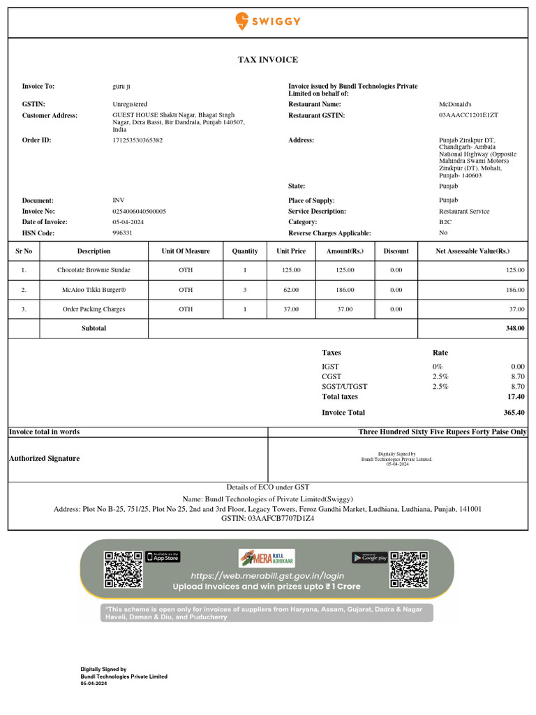 Taco 0254006040500005 | PDF | Invoice | Taxation