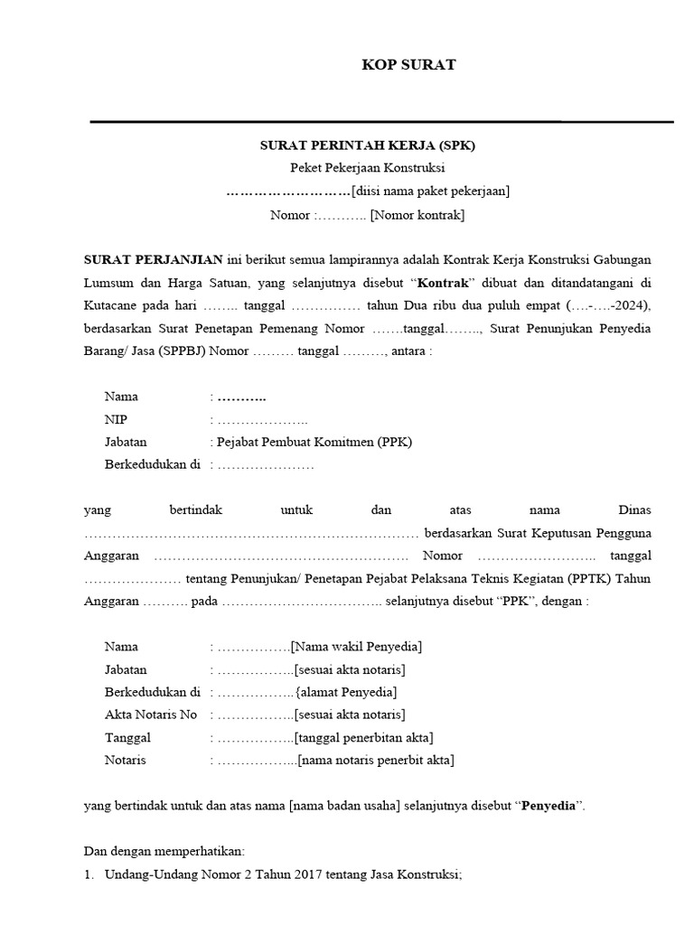 Draf Surat Perjanjian Fisik Gabungan LS Dan HS | PDF | Teknologi & Rekayasa