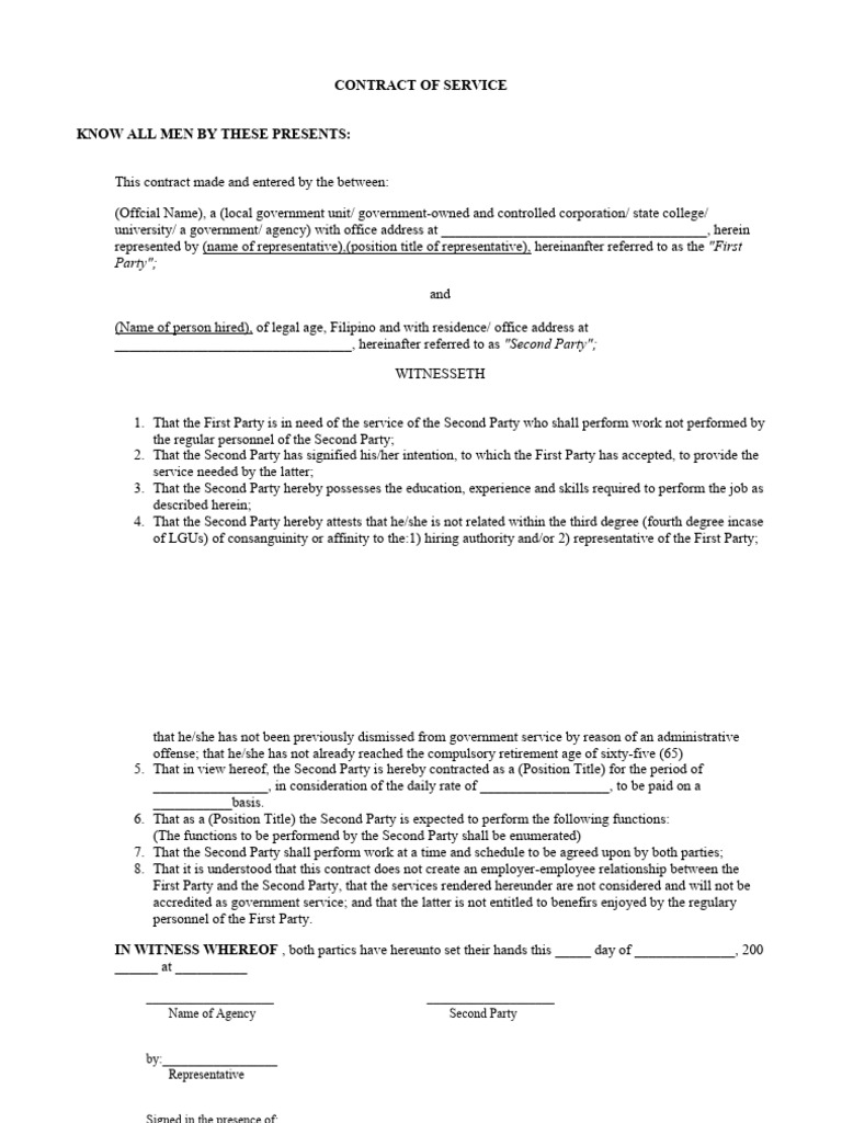 Contract of Service Sample Template 2 | PDF | Private Law | Civil Law