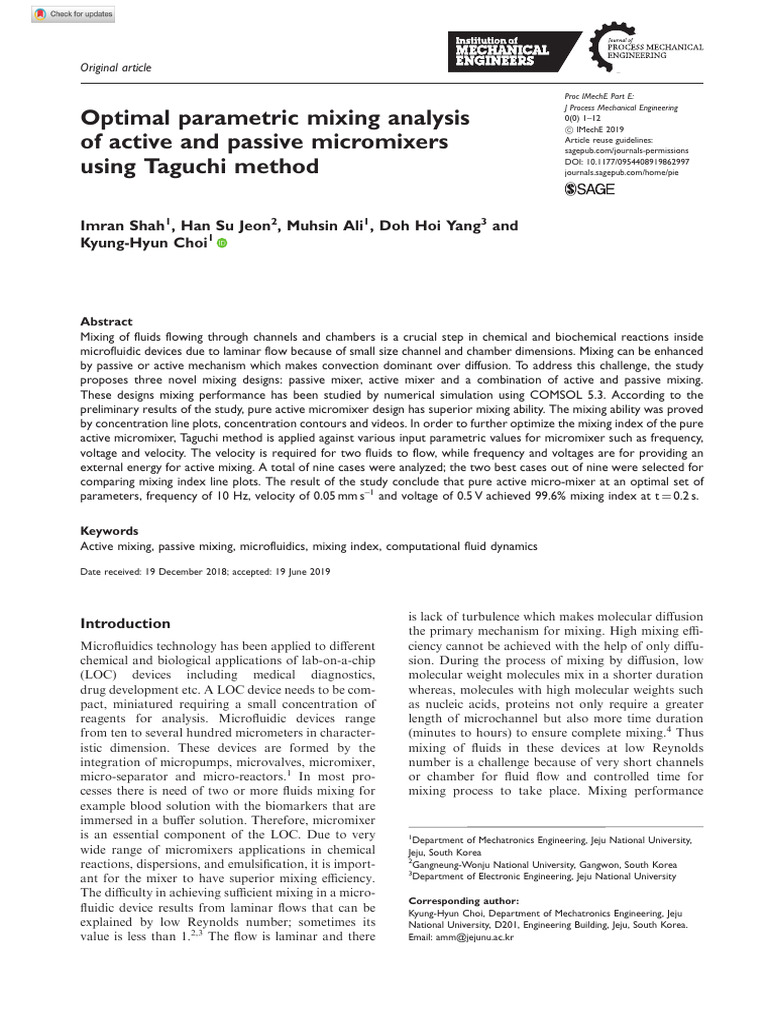 Optimal Parametric Mixing Analysis of Active and Passive Micromixers ...