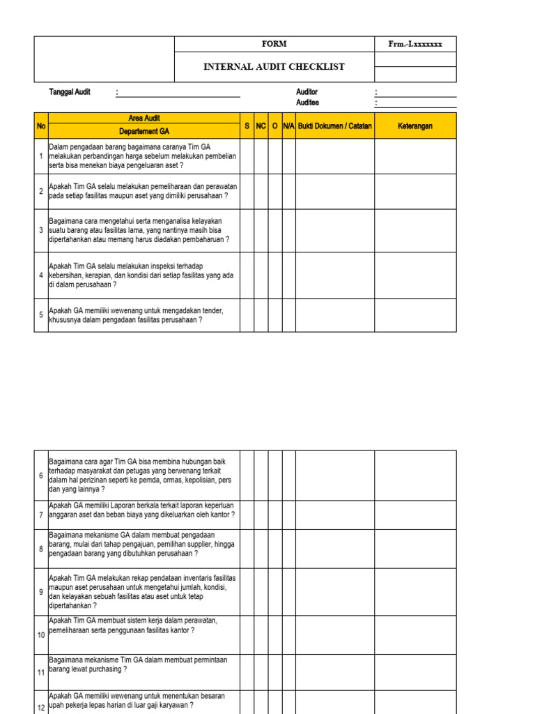 Ga Checklist Audit Internal Pdf