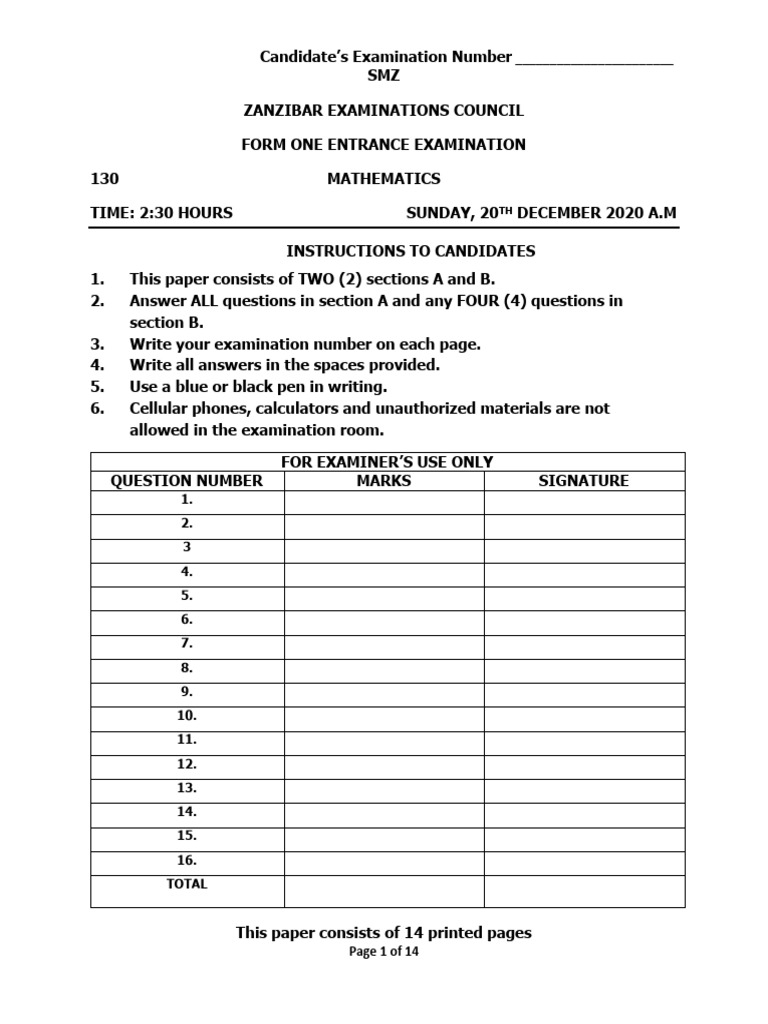 Mathematics S6 ZEC 2020 | PDF | Chart | Mathematics