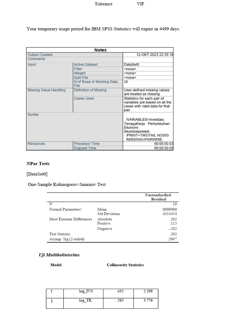 Output SPSS | PDF | Errors And Residuals | Applied Statistics