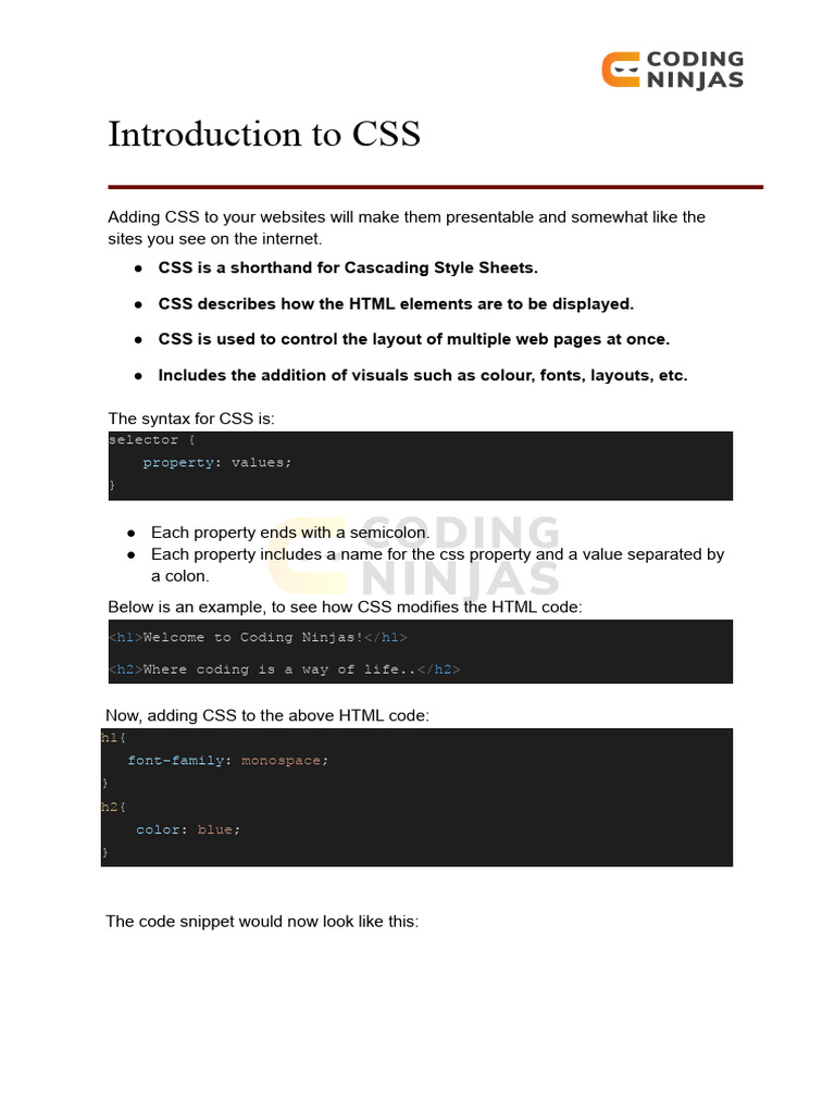 Notes Introduction to CSS | PDF | Html Element | Html