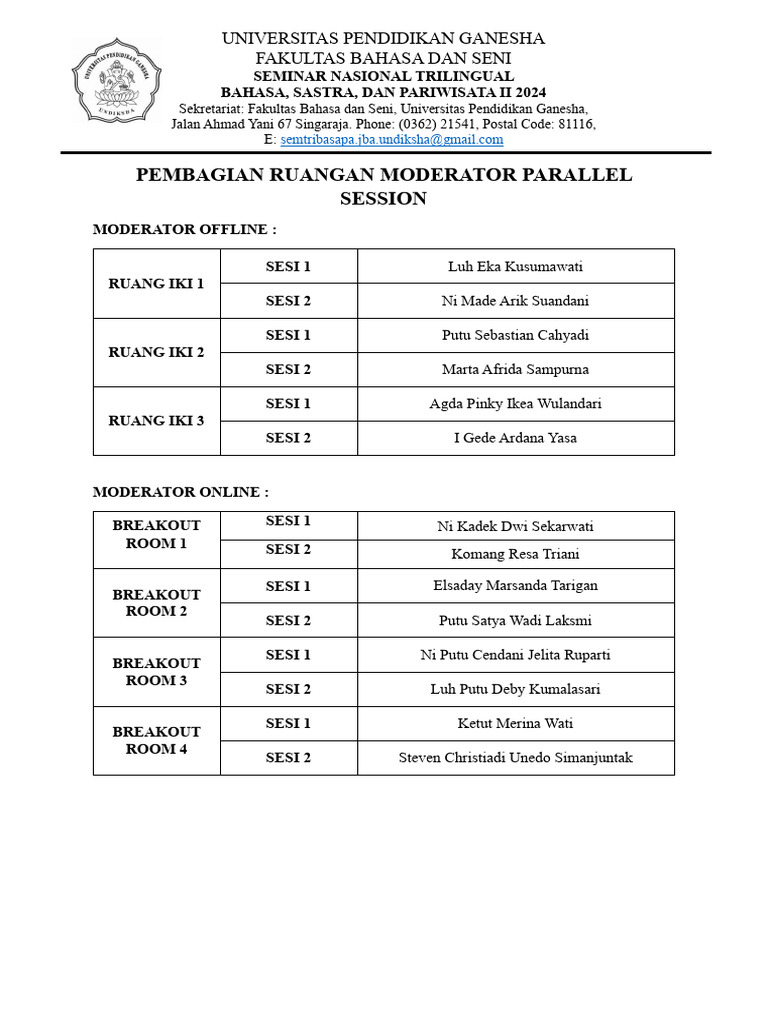 Pembagian Moderator Parallel Session | PDF