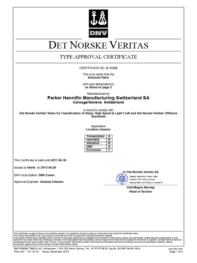 Solinoid valve dnv type approval no a 13322 pdf