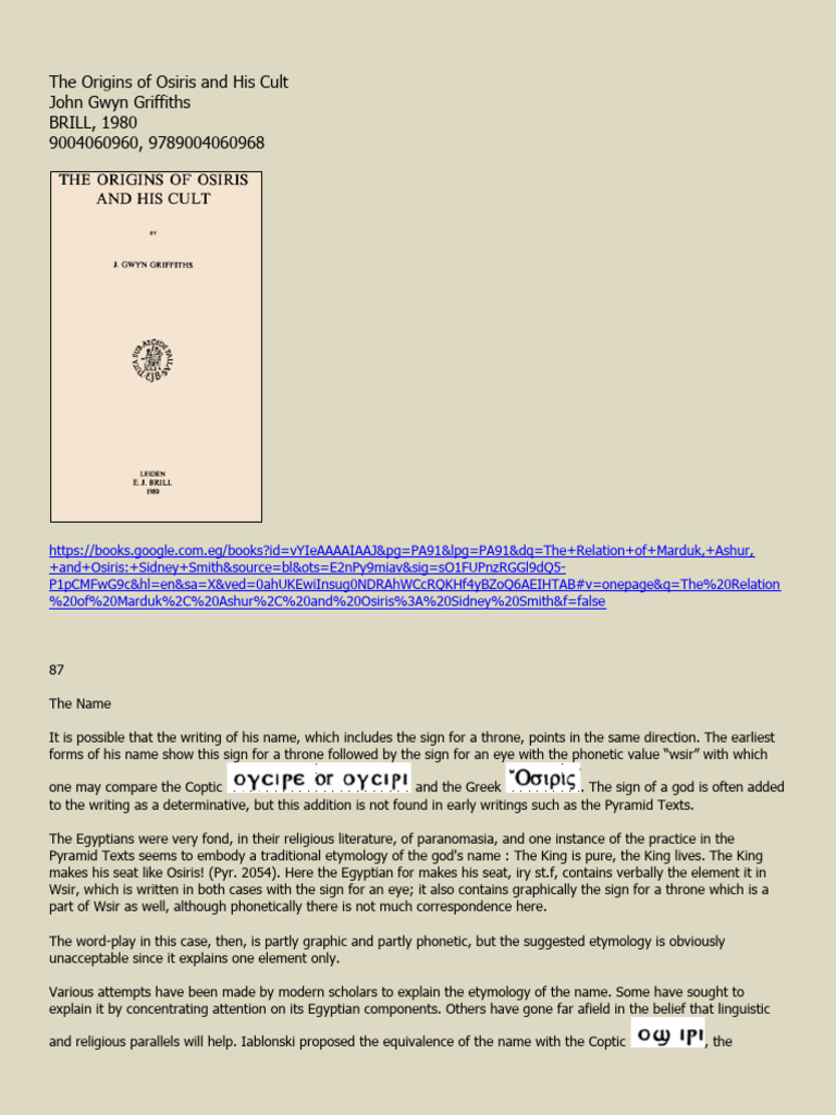 Chapter The Origins of Osiris and His Cult PDF Isis Osiris