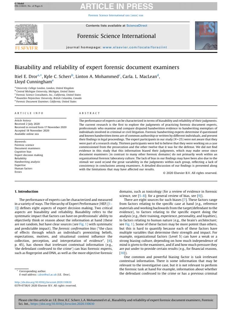 Biasability and reliability of expert forensic document examiners ...