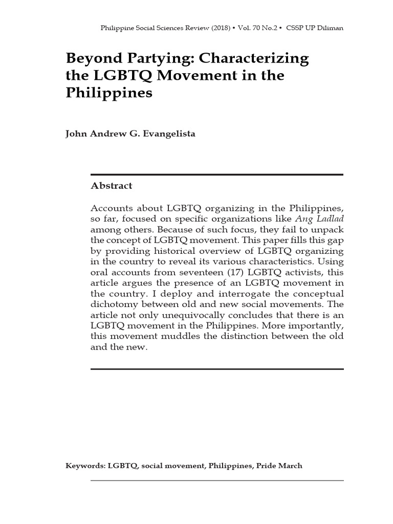 Beyond partying characterizing the lgbtq movement in the philippines