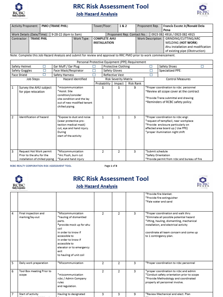RCBC Realty Risk Assessment Tool | PDF | Personal Protective Equipment ...