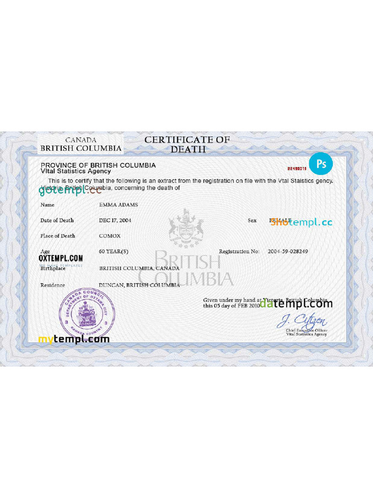 Canada death certificate w PDF Canada death certificate w PDF