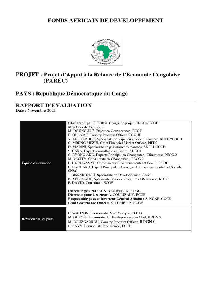 Évaluation du Projet PAREC en RDC | PDF | Impôts | Investir