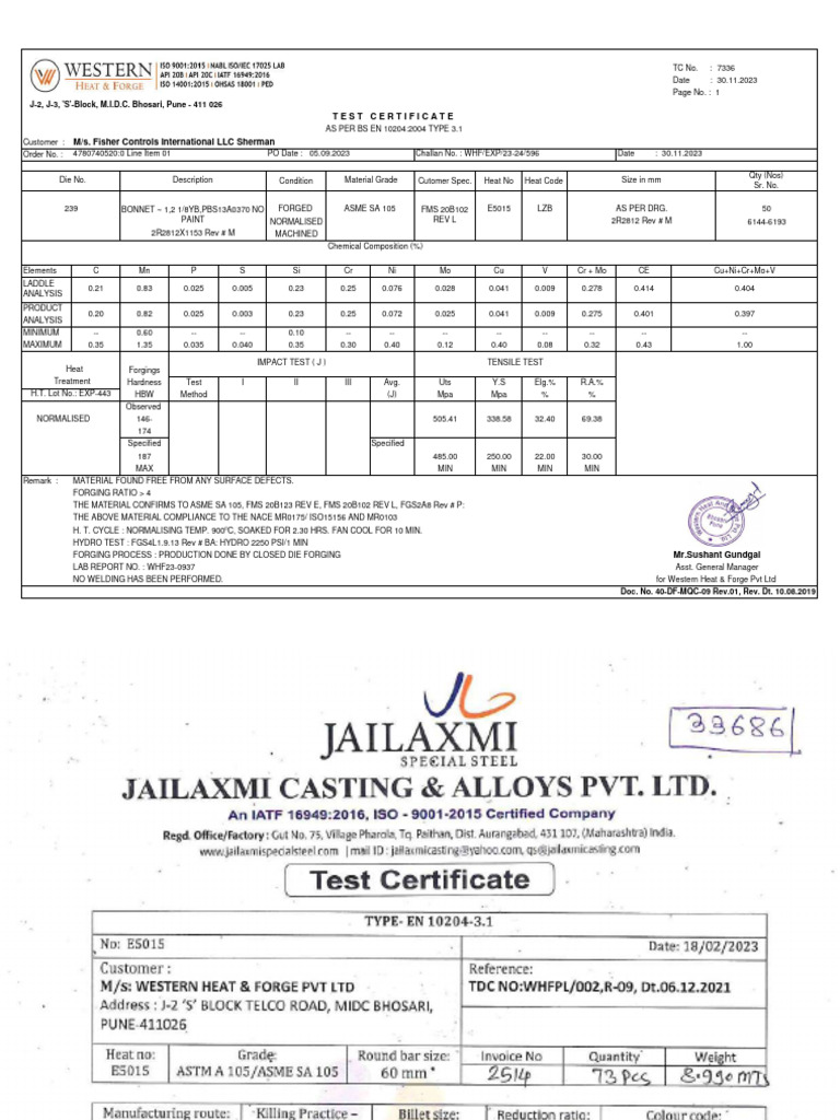 Final Inspection Report for ASME SA 105 Forging | PDF
