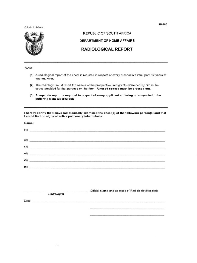South Africa Immigration Radiological Report | PDF