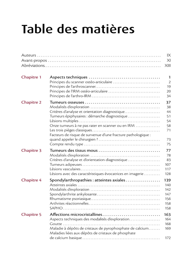 Table Des Mati Res - 2022 - Scanner Et IRM Ost o Articulaires en ...