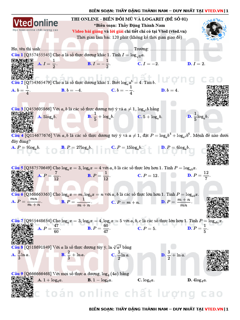 bài 3 logarit bt lần 1 | PDF