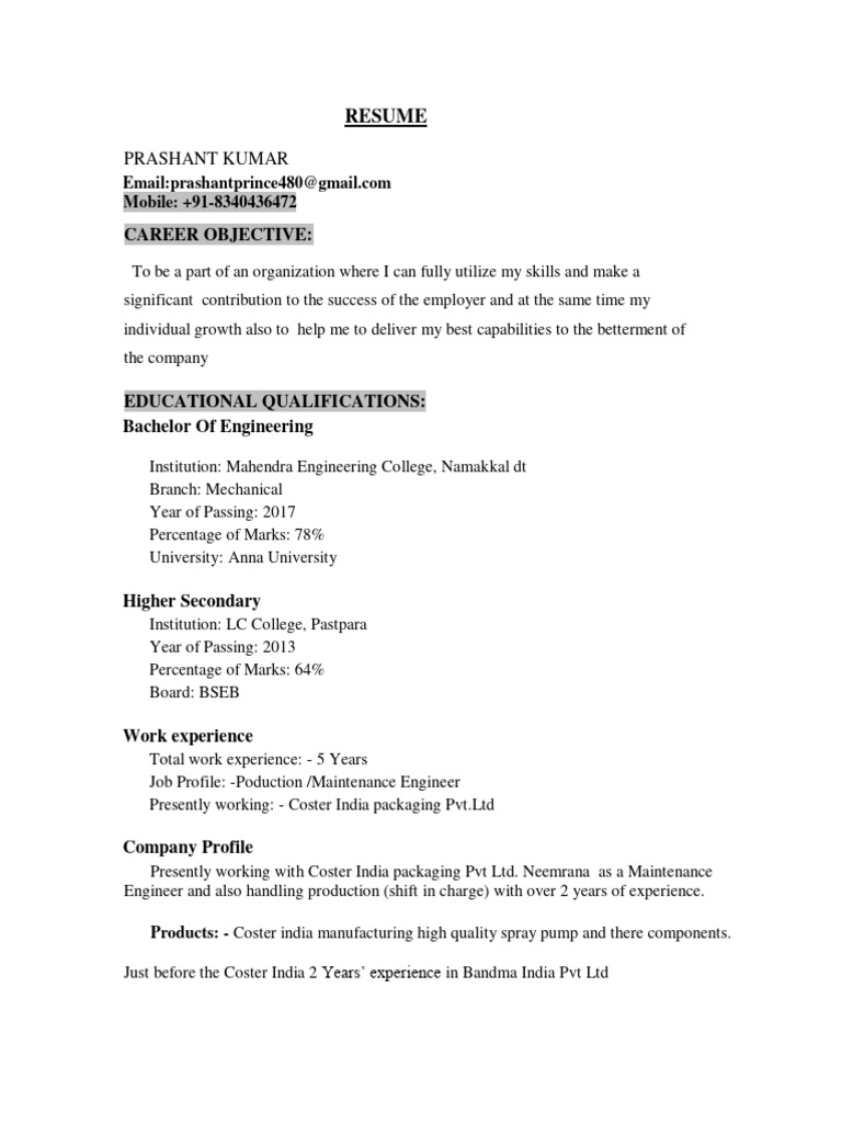 Engineering Resume: Prashant Kumar | PDF | Automation | Robotics
