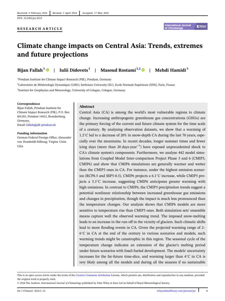 Climate Change Impacts On Central Asia: Trends, Extremes and Future ...