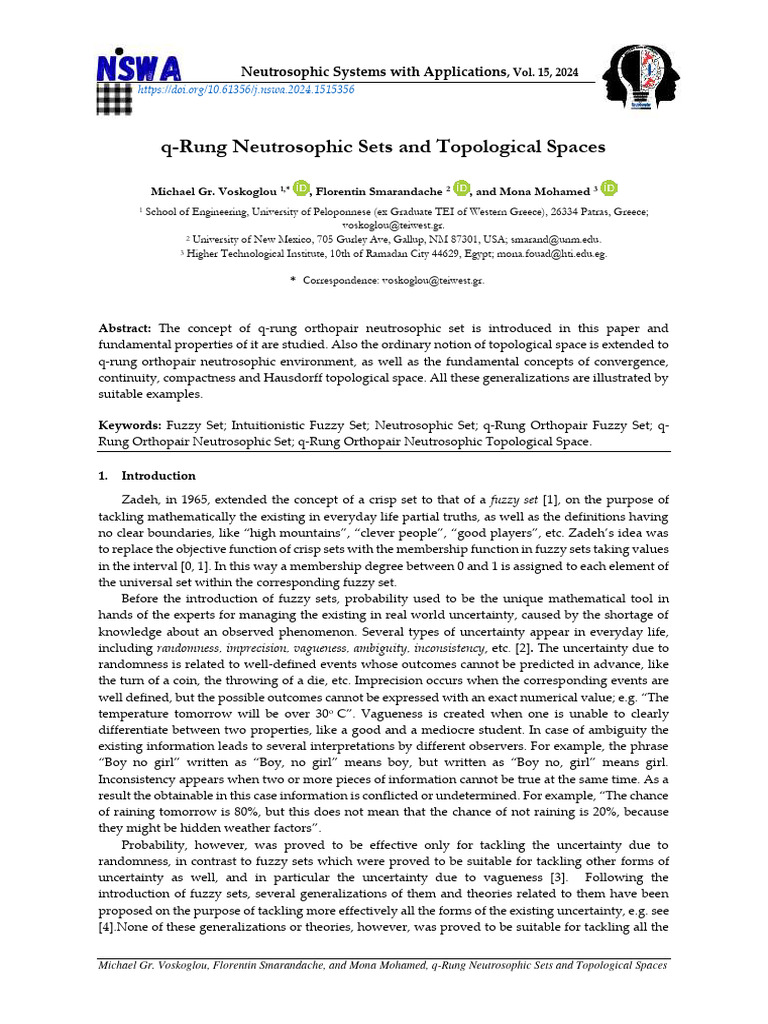 Q-Rung Neutrosophic Sets and Topological Spaces | PDF | Uncertainty ...