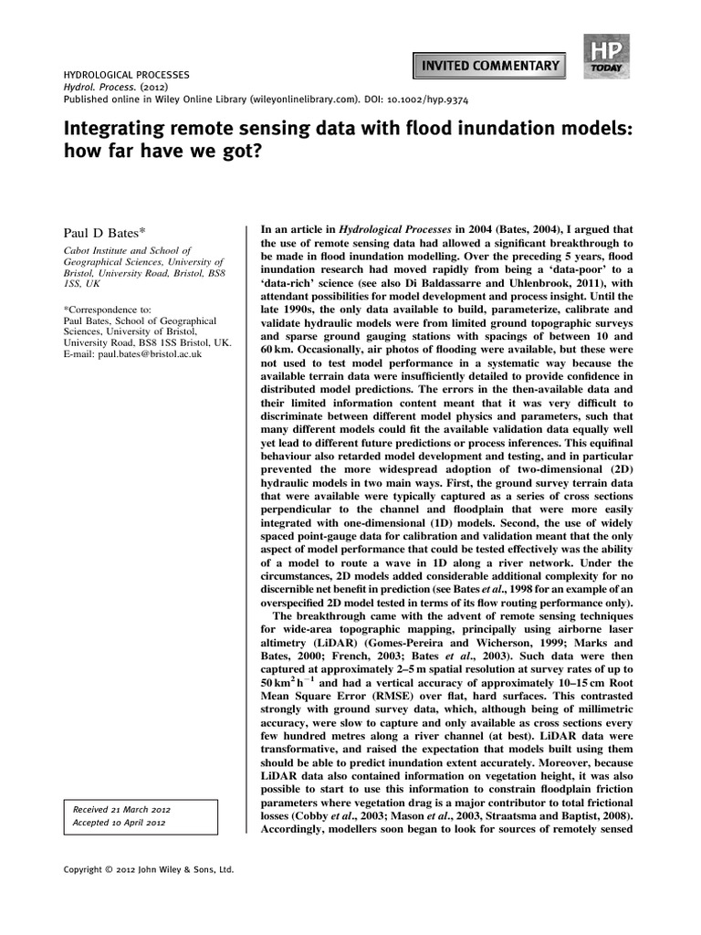 Bates 2012 - Integrating Remote Sensing Data With Flood Inundation ...