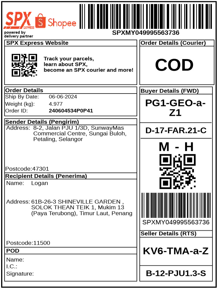 Shopee Waybill Sample and Size Guide | PDF