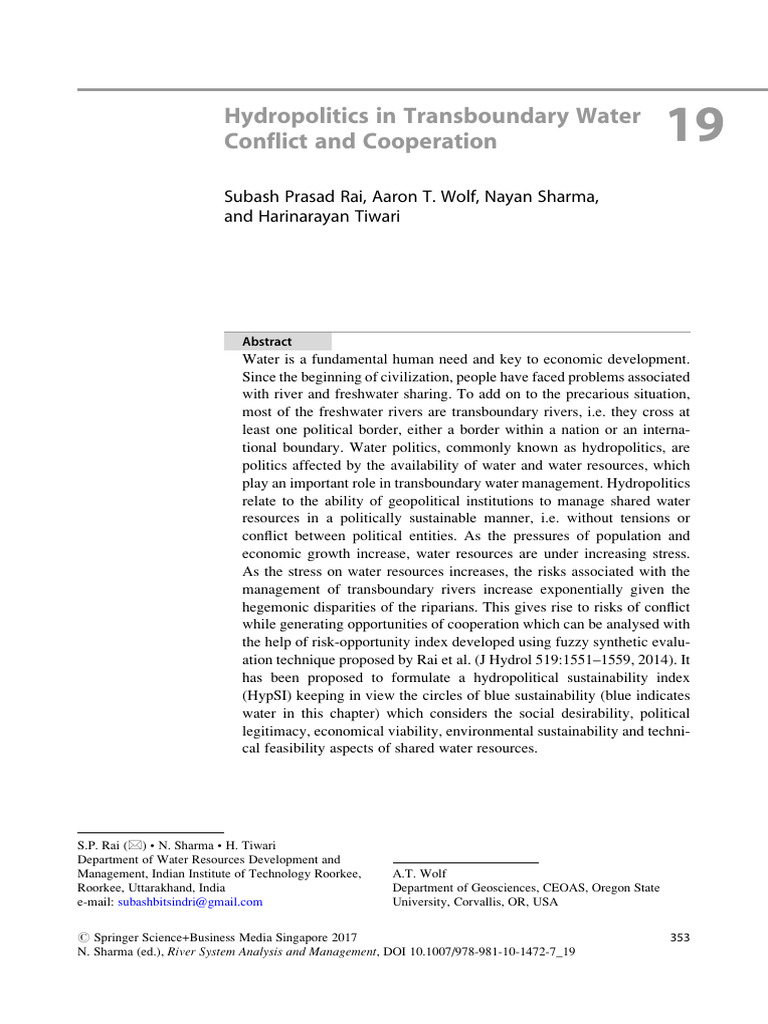 Hydropolitics of Transboundary Water | PDF | Sustainability | Water ...