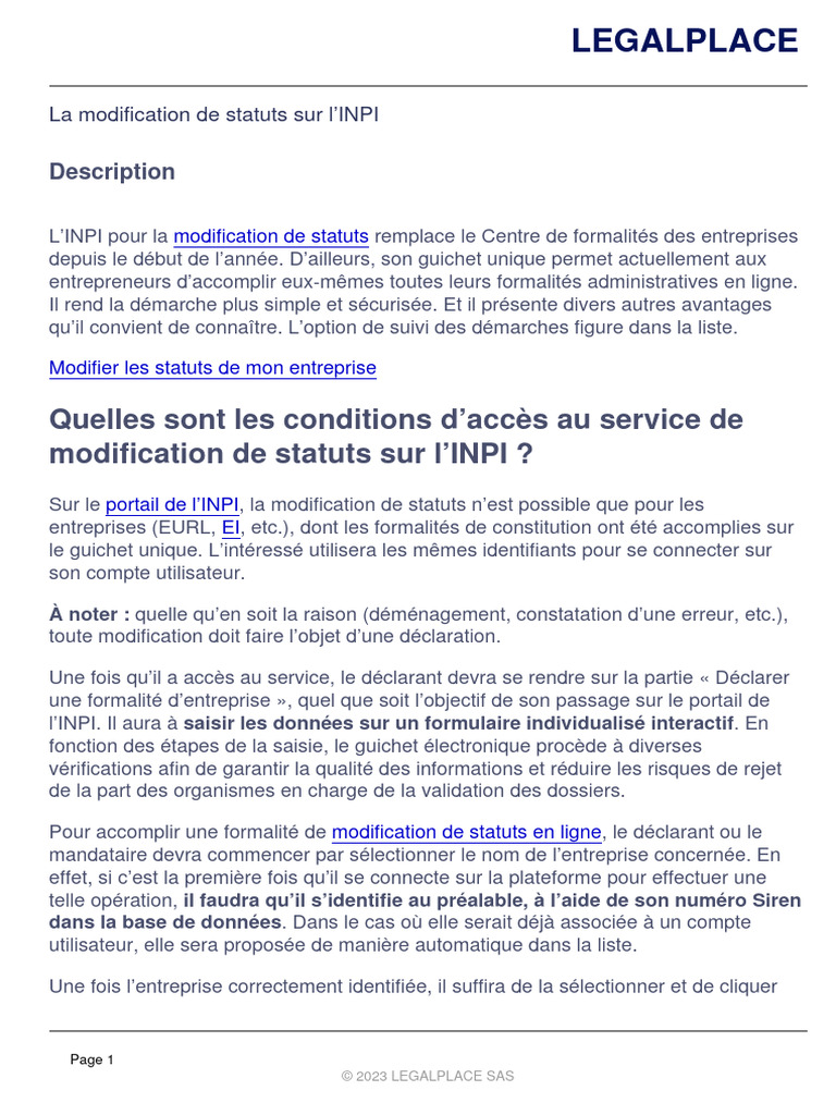 Modification de statuts sur l'INPI | PDF | Business