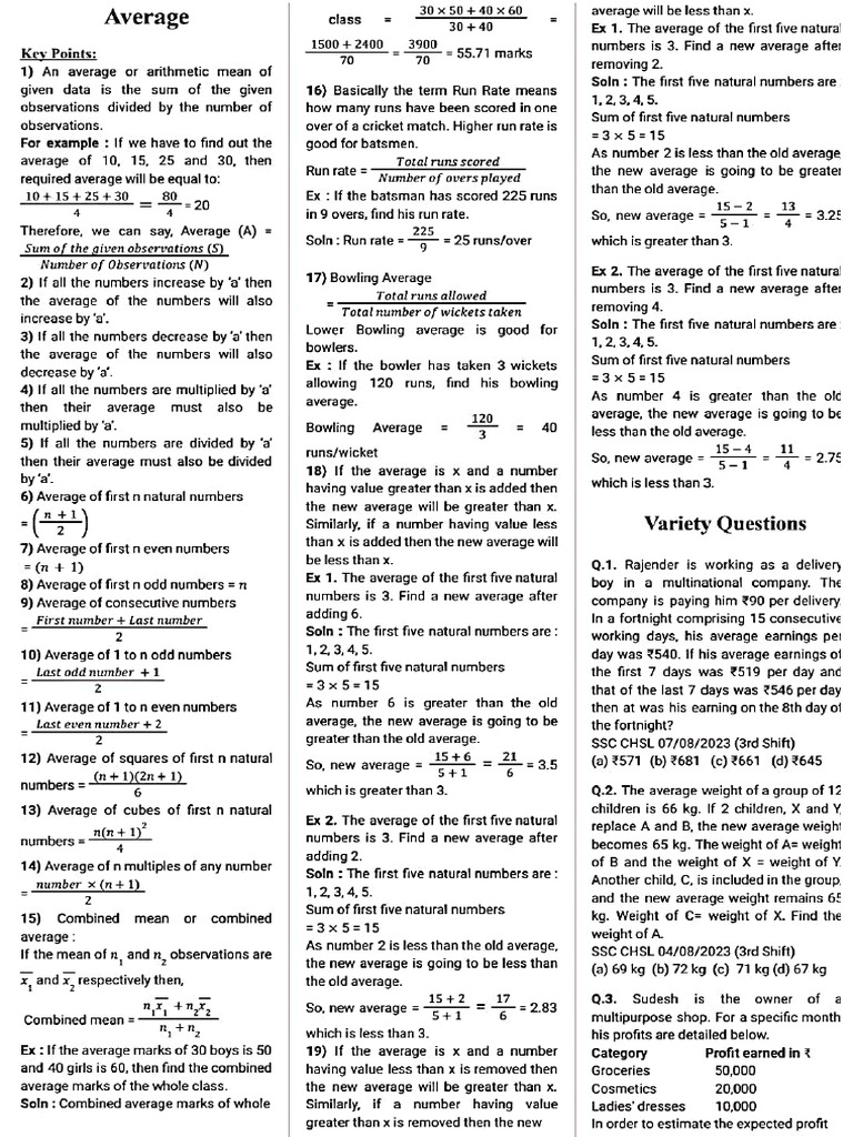 Average All Previous Year Questions PYQs Asked in SSC 2018 23 Exams | PDF