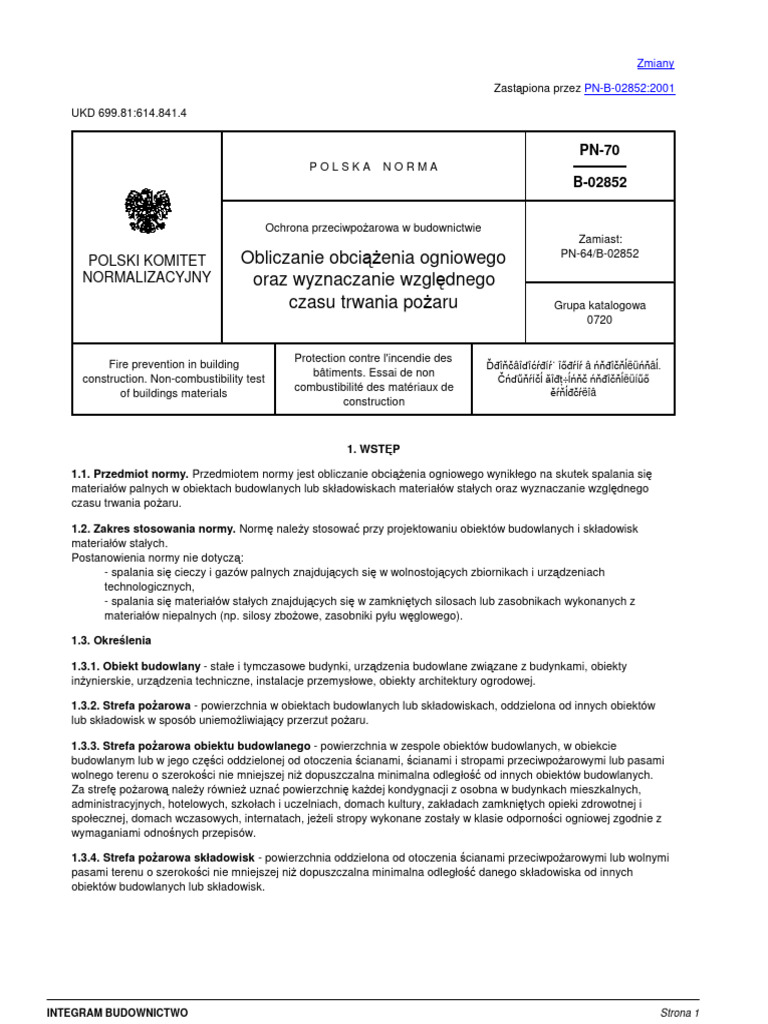 PN-70 - B-02852 Obliczanie Obciazenia Ogniowego Oraz Wyznaczanie ...
