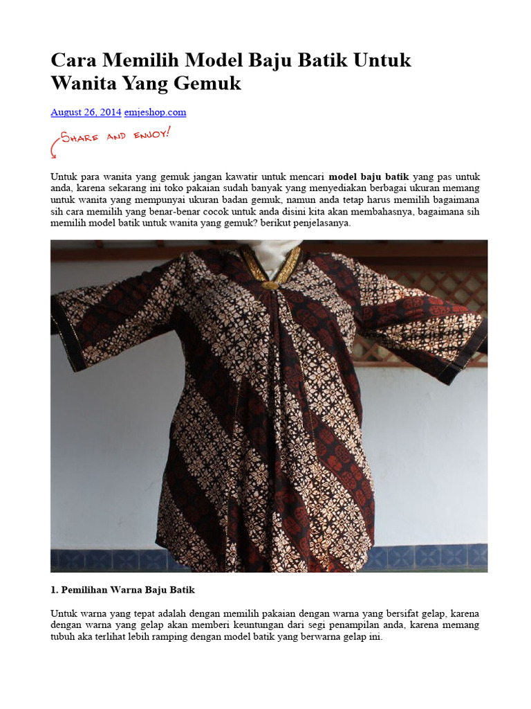 Cara Memilih Model Baju Batik Untuk Wanita Yang Gemuk | PDF | Pengembangan  Diri | Kesehatan Holistik, image size:768x1024