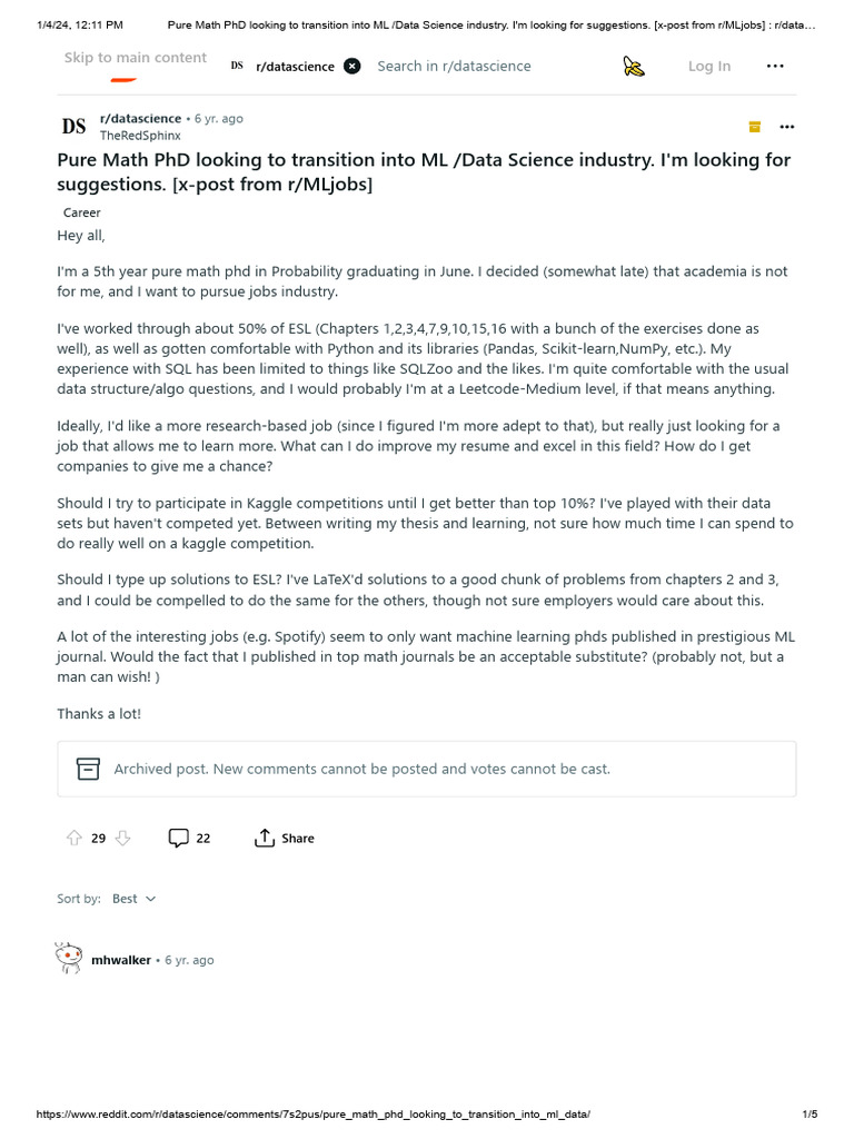 Math PhD's Path to Data Science | PDF | Mathematics | Experience