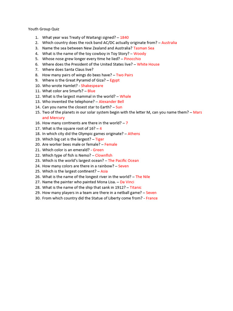 Youth Group Quiz PDF