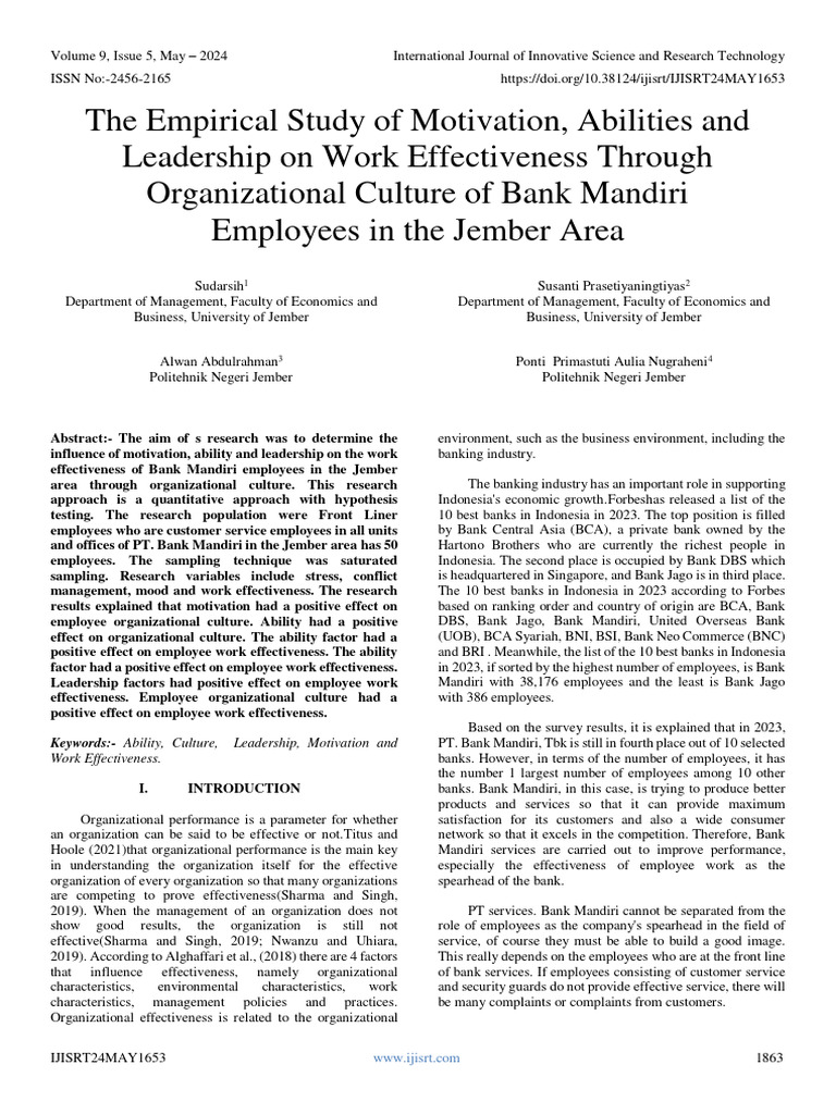 Leadership and Motivation in Banking Effectiveness | PDF | Leadership ...